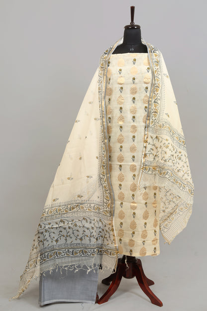 Chanderi silk dress material with kota dupatta