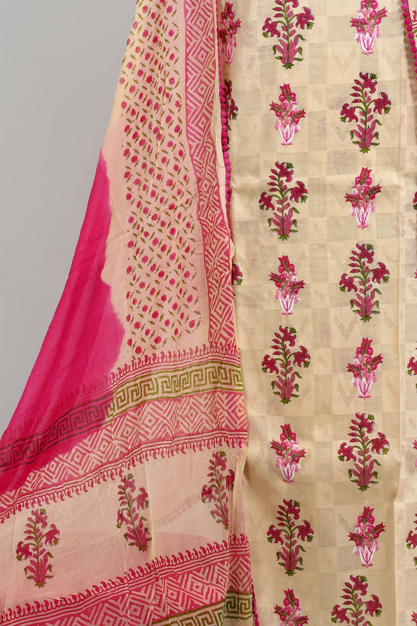 Cotton cambric dress material with Chiffon dupatta